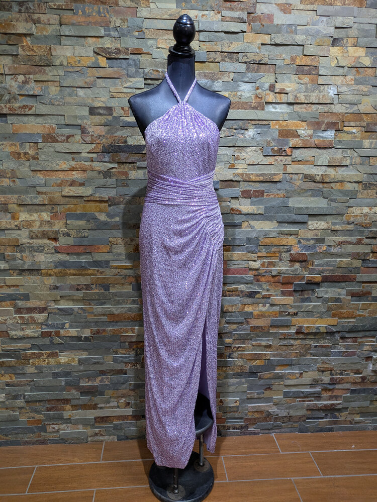 Mac Duggal Purple Sparkly Sequin Halter gown, Size 12