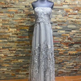 City Studio Gray Sleeveless Corset Back Floral Detailed Gown, Size 15