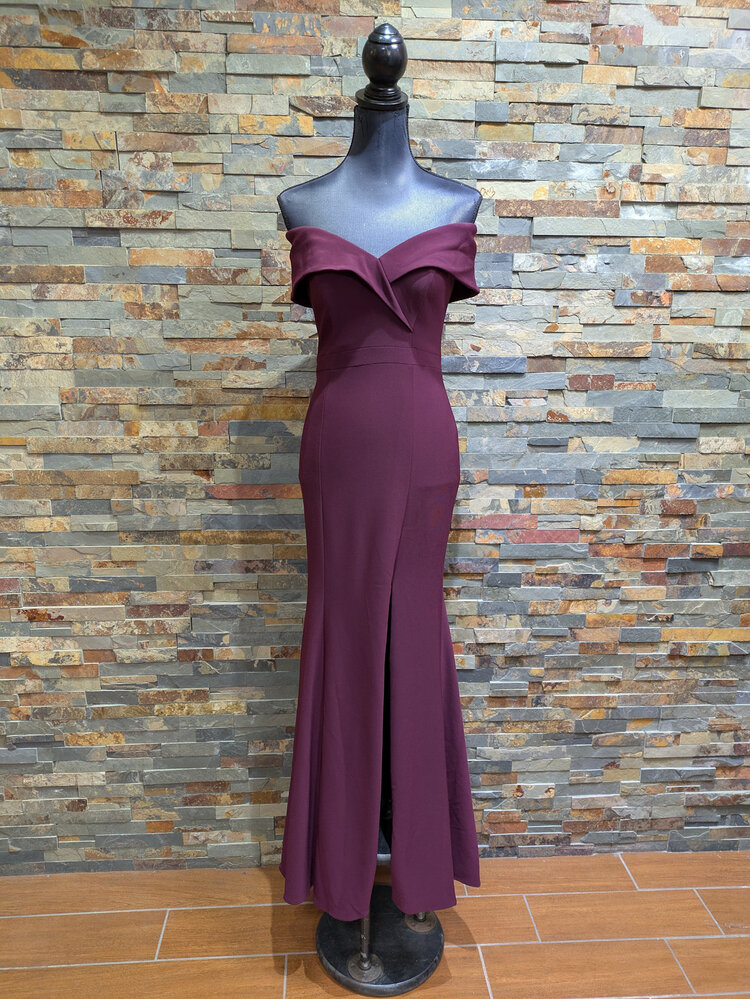 Xscape Burgundy Off-Shoulder Formal Gown, Size 2