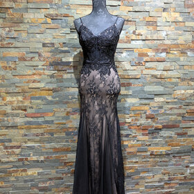 Blondie Nites Black Sheer Corset Inspired Gown, Size 3