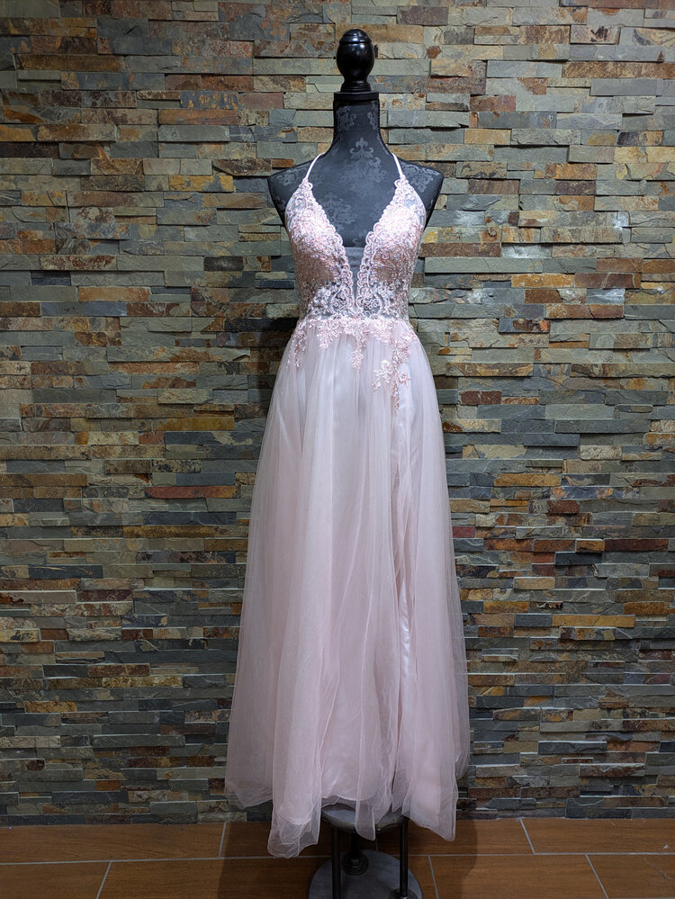 Blondie Nites Pastel Pink Mesh Ballgown, Size 15