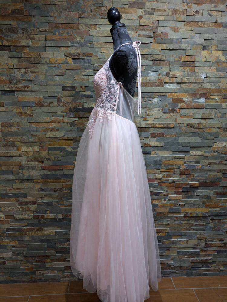 Blondie Nites Pastel Pink Mesh Ballgown, Size 15