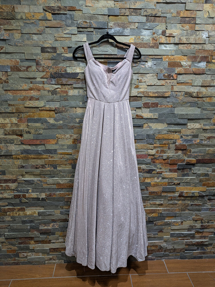 B Darlin Pale Pink Glitter Off-Shoulder Ballgown, Size 1/2