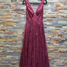 Blondie Nites Maroon Sequin V-Neck Flare Gown, Size 0