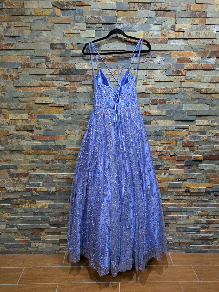 Blondie Nites Periwinkle Purple Sequin Sparkle Lace-Back Ballgown