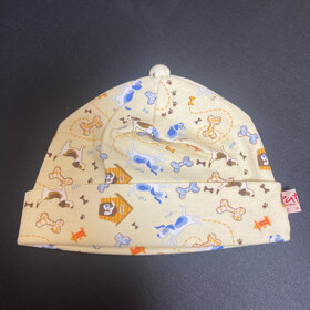 Butter Yellow Dog Print Beanie, Size 6-12M
