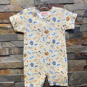 Butter Yellow Dog Print Shortall, Size 0-6M