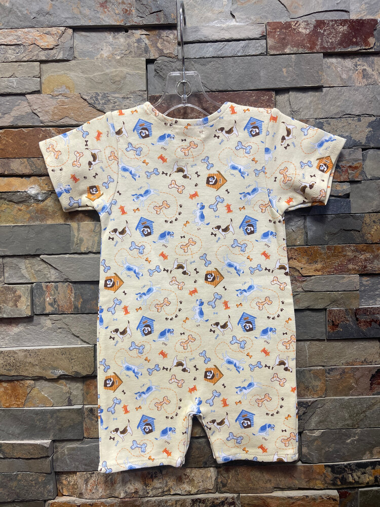 Butter Yellow Dog Print Shortall, Size 0-6M