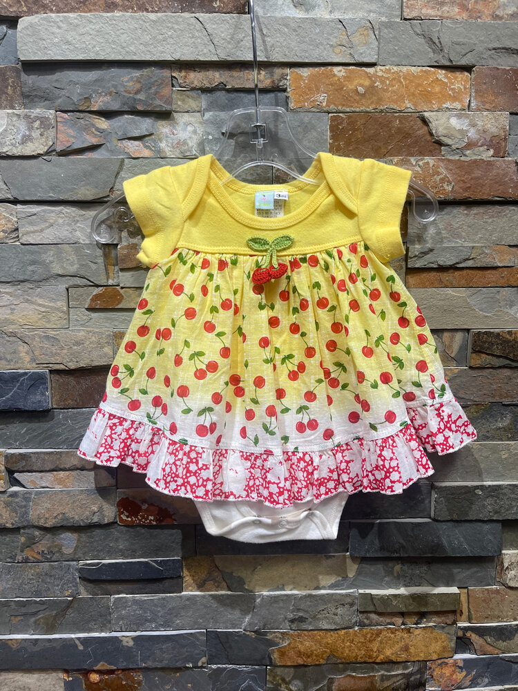 Yellow Cherry Print Onesie/Dress, Size 3M
