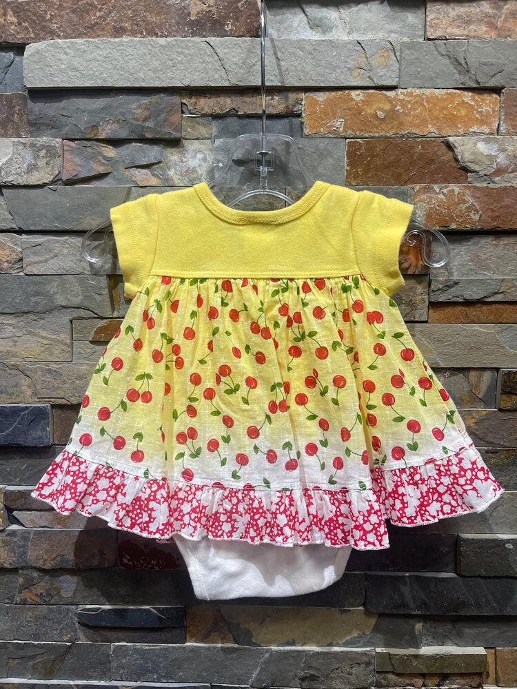 Yellow Cherry Print Onesie/Dress, Size 3M