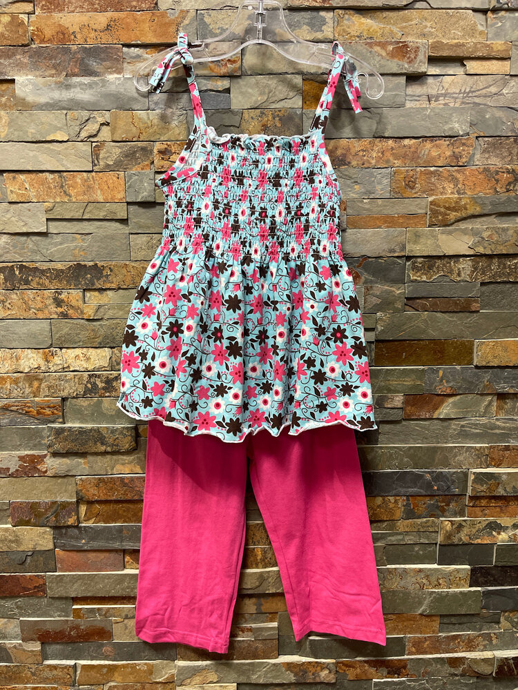 Hot Pink and Brown Floral Capri Set