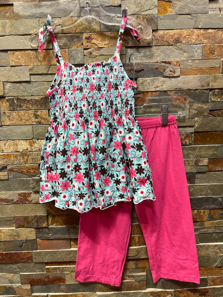 Hot Pink and Brown Floral Capri Set