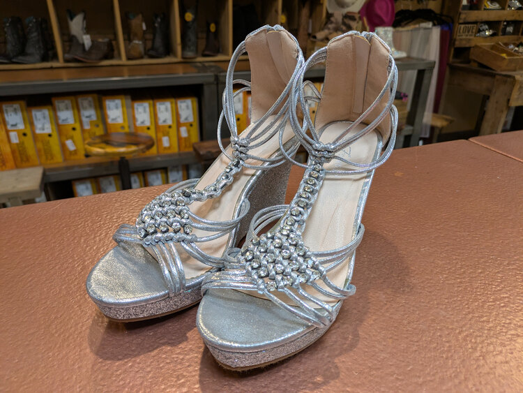 Silver Sparkle Wedges, Size 8.5