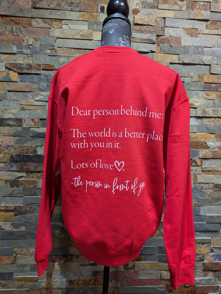 Red Dear Person Behind Me/Heart Crewneck
