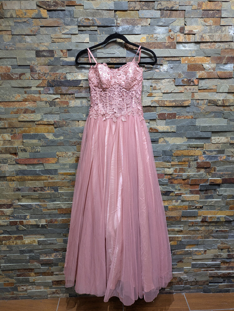 BCX Rose Pink Sweetheart Embroidered Gown, Size 3