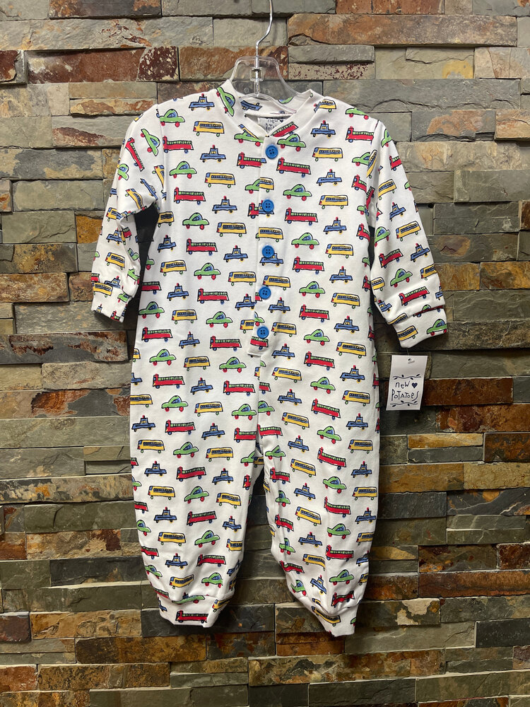 White Cars and Trucks Cotton Coverall, Size 24M