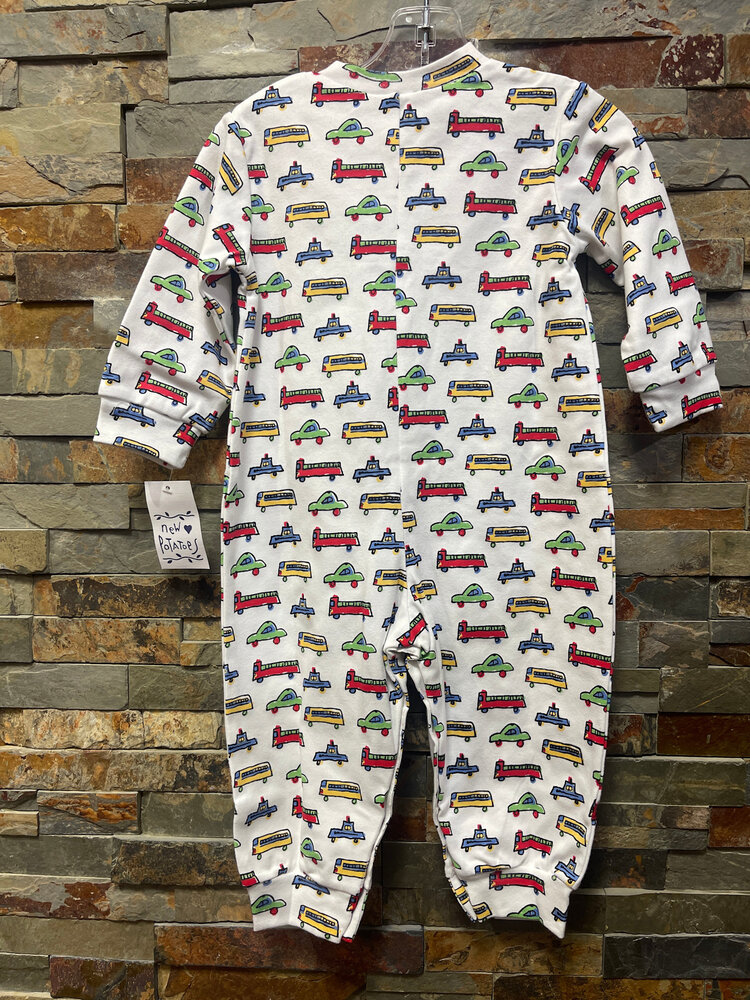 White Cars and Trucks Cotton Coverall, Size 24M
