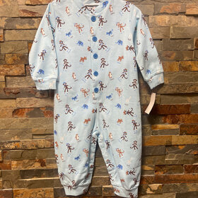 Light Blue Animal Cotton Coverall, Size 24M