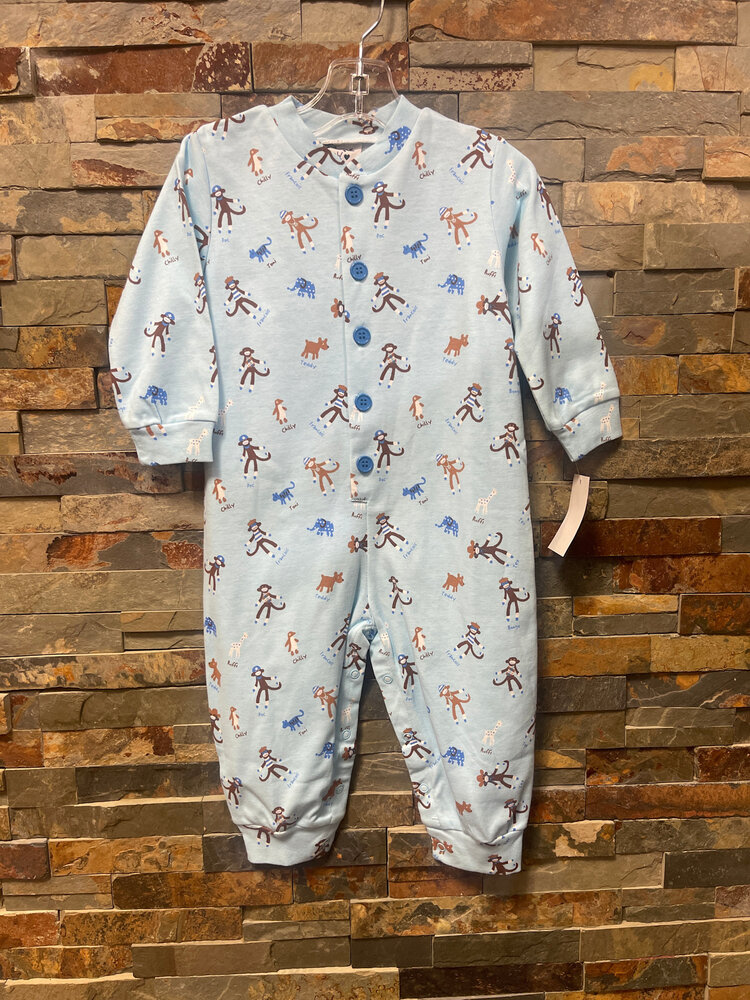Light Blue Animal Cotton Coverall, Size 24M