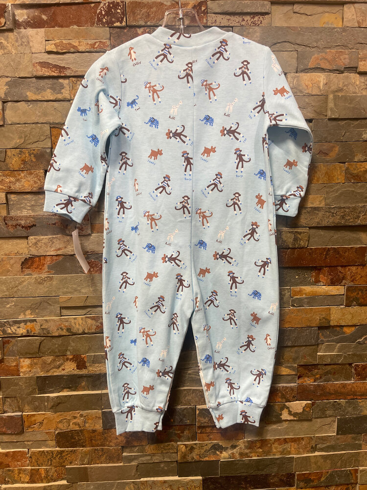 Light Blue Animal Cotton Coverall, Size 24M