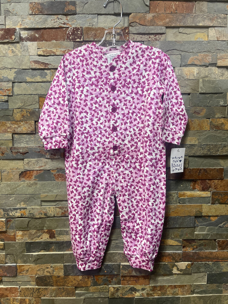 Purple Butterfly Cotton Coverall, Size 24M