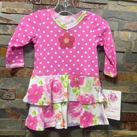 Pink Floral and Dots Cotton Dress, Size 9M