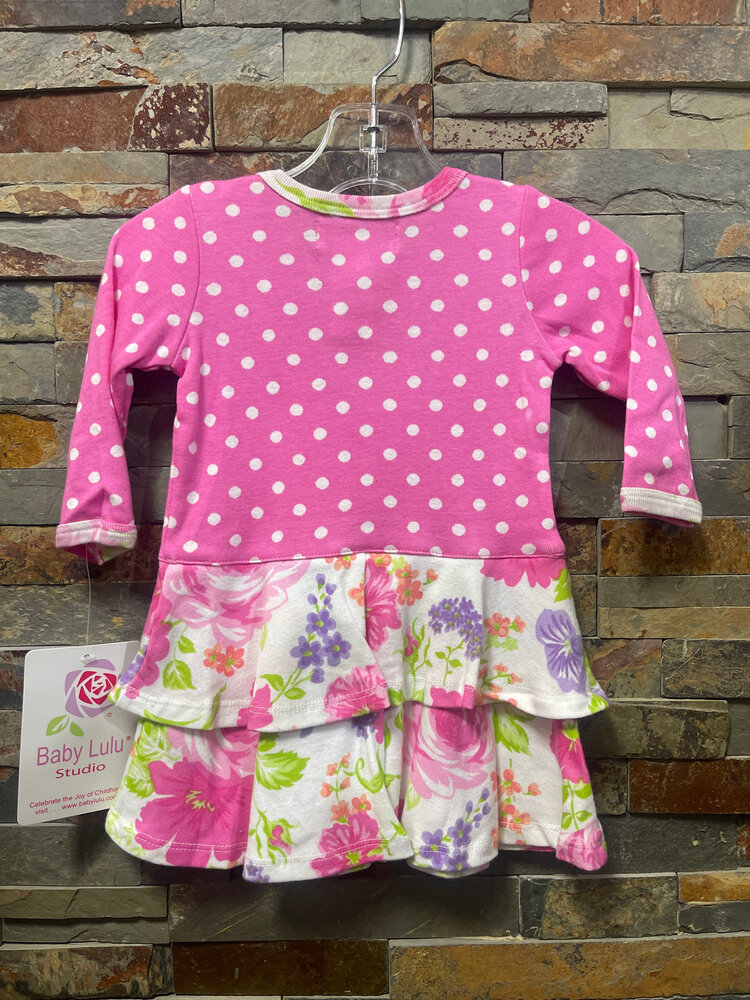 Pink Floral and Dots Cotton Dress, Size 9M
