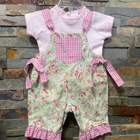 Pink Floral Bib Overall Set, Size 6M