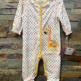 White Polka Dot Giraffe Footie, Size 3-6M