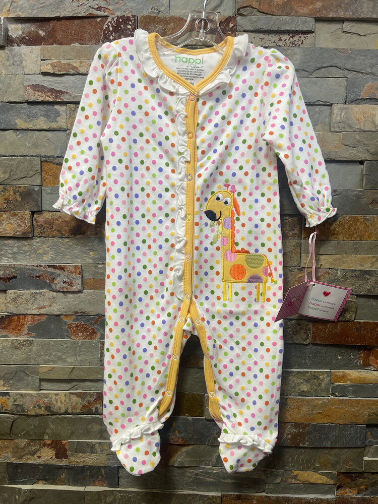White Polka Dot Giraffe Footie, Size 3-6M