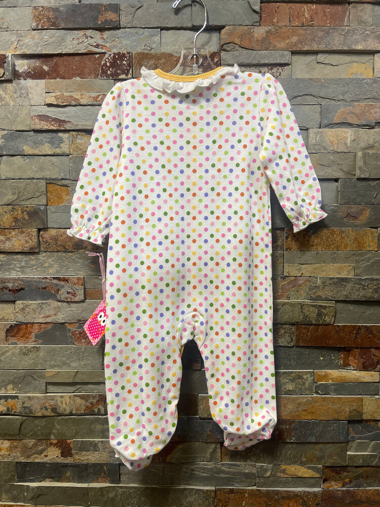 White Polka Dot Giraffe Footie, Size 3-6M