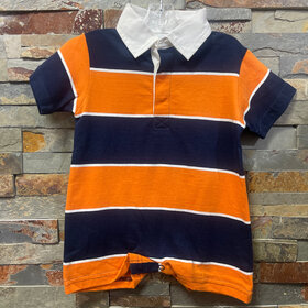 Orange and Navy Rugby Romper, Size 3-6M