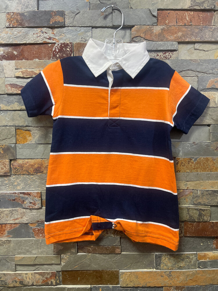 Orange and Navy Rugby Romper, Size 3-6M