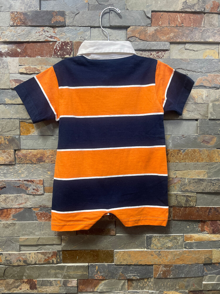 Orange and Navy Rugby Romper, Size 3-6M