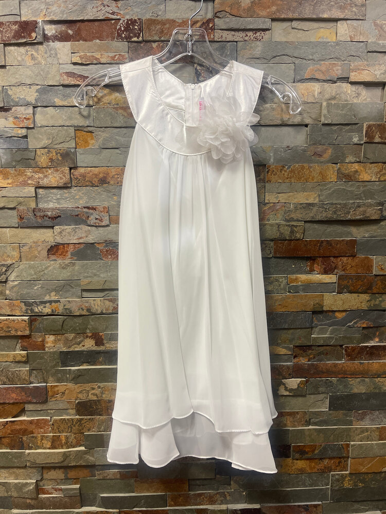 Ivory Chiffon A-Line Dress with Flower