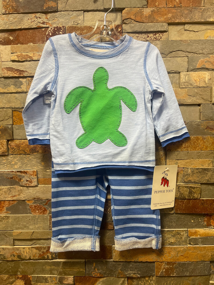 Blue Infant Long Sleeve Turtle Pant Set