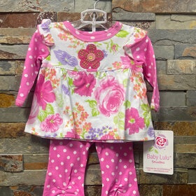 Pink Floral and Dots Cotton Pant Set