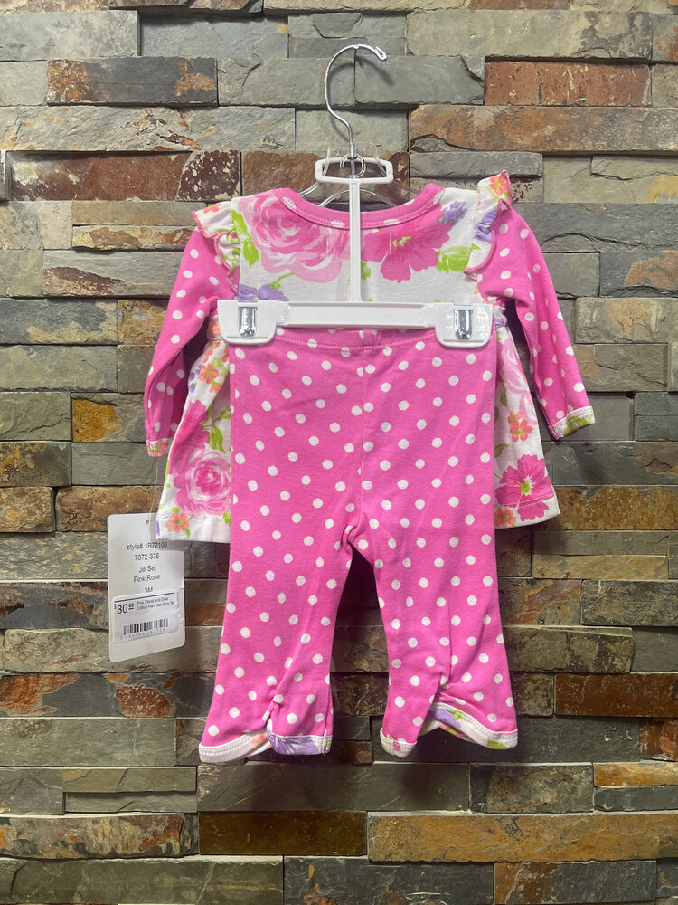 Pink Floral and Dots Cotton Pant Set