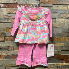 Pink Cotton Mushroom Print Pant Set