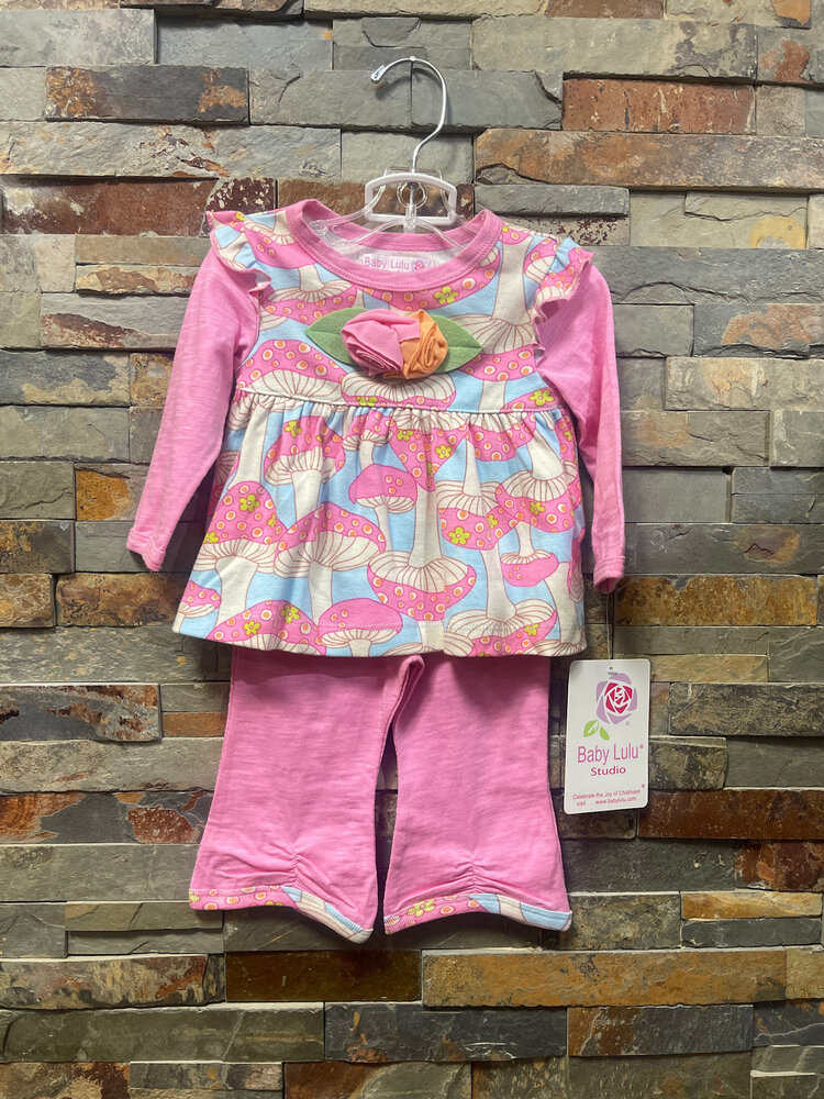 Pink Cotton Mushroom Print Pant Set