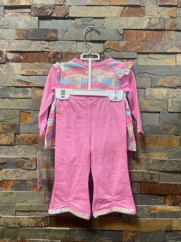 Pink Cotton Mushroom Print Pant Set