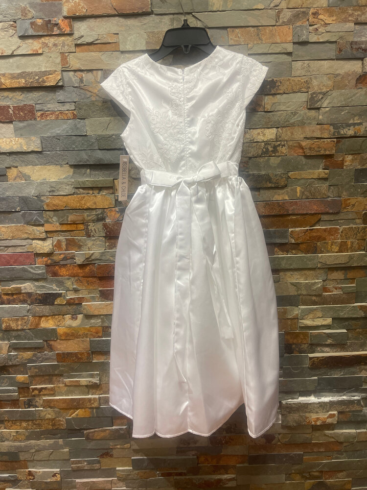 White Satin and Lace Bodice Dress w/ Hand Beaded Embellishments, Size 8