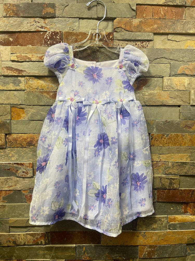 Lilac Floral Dress with Ribbon Embellishments, Size 9M