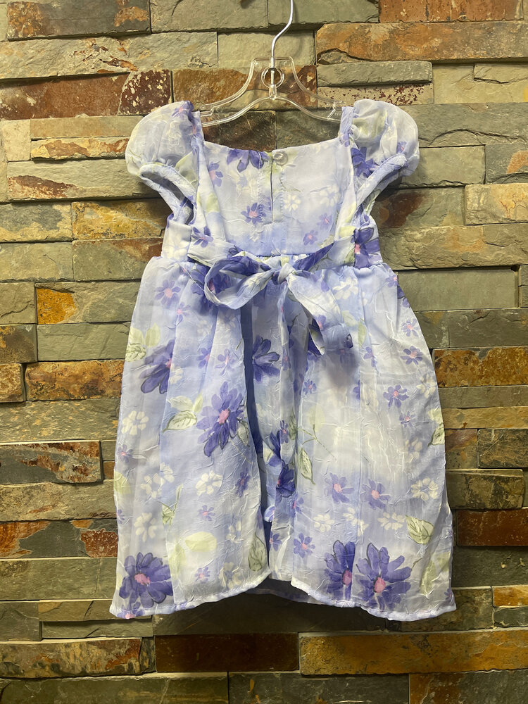 Lilac Floral Dress with Ribbon Embellishments, Size 9M