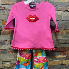 Hot Pink Lip Top with Lip Print Pants, Size 12M