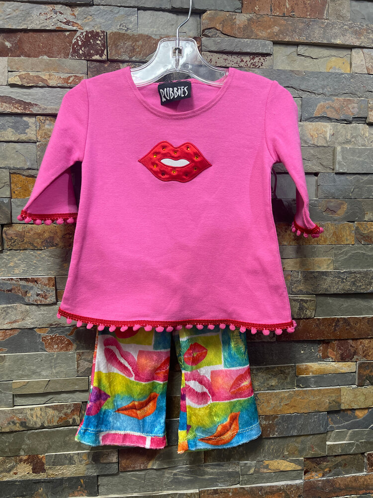 Hot Pink Lip Top with Lip Print Pants, Size 12M