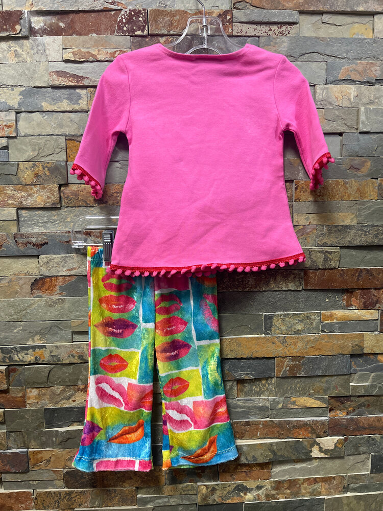 Hot Pink Lip Top with Lip Print Pants, Size 12M