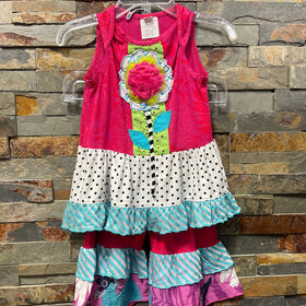 Hot Pink Flower with Tiered Tank and Matching Bell Bottoms, Size 18M