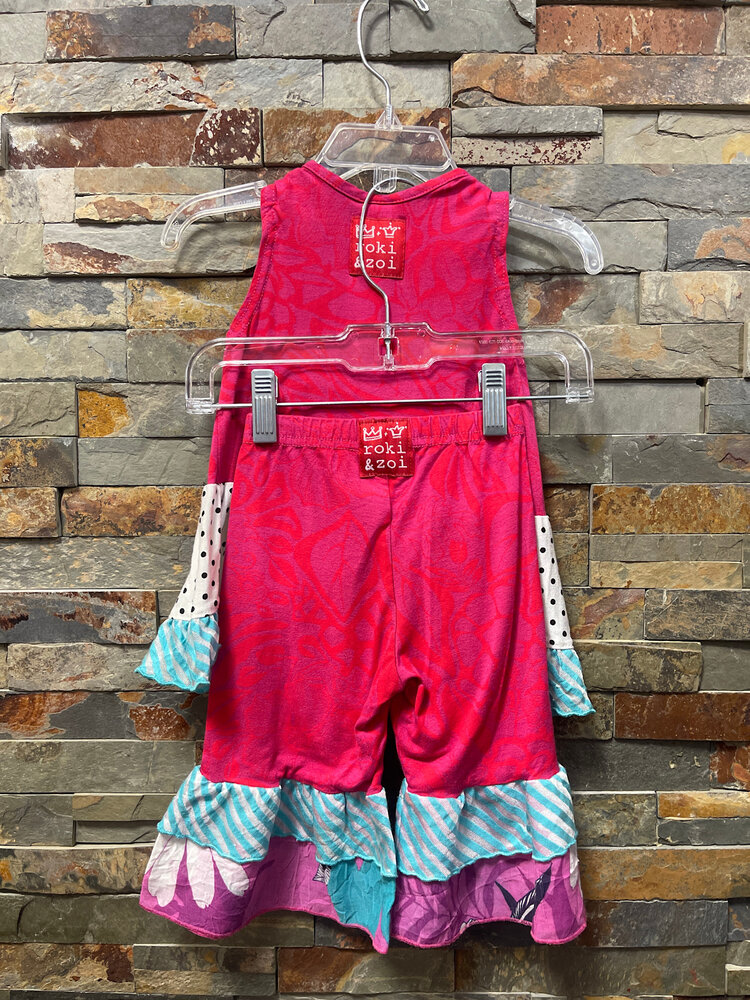 Hot Pink Flower with Tiered Tank and Matching Bell Bottoms, Size 18M