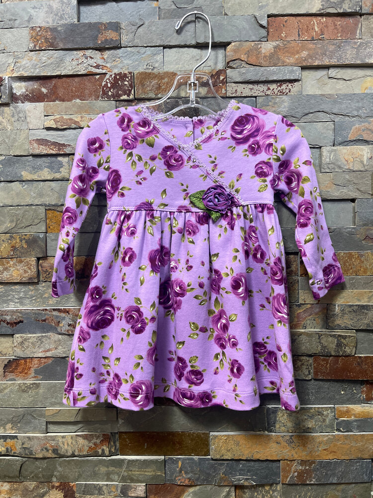 Plum Floral Cotton Dress, Size 18M